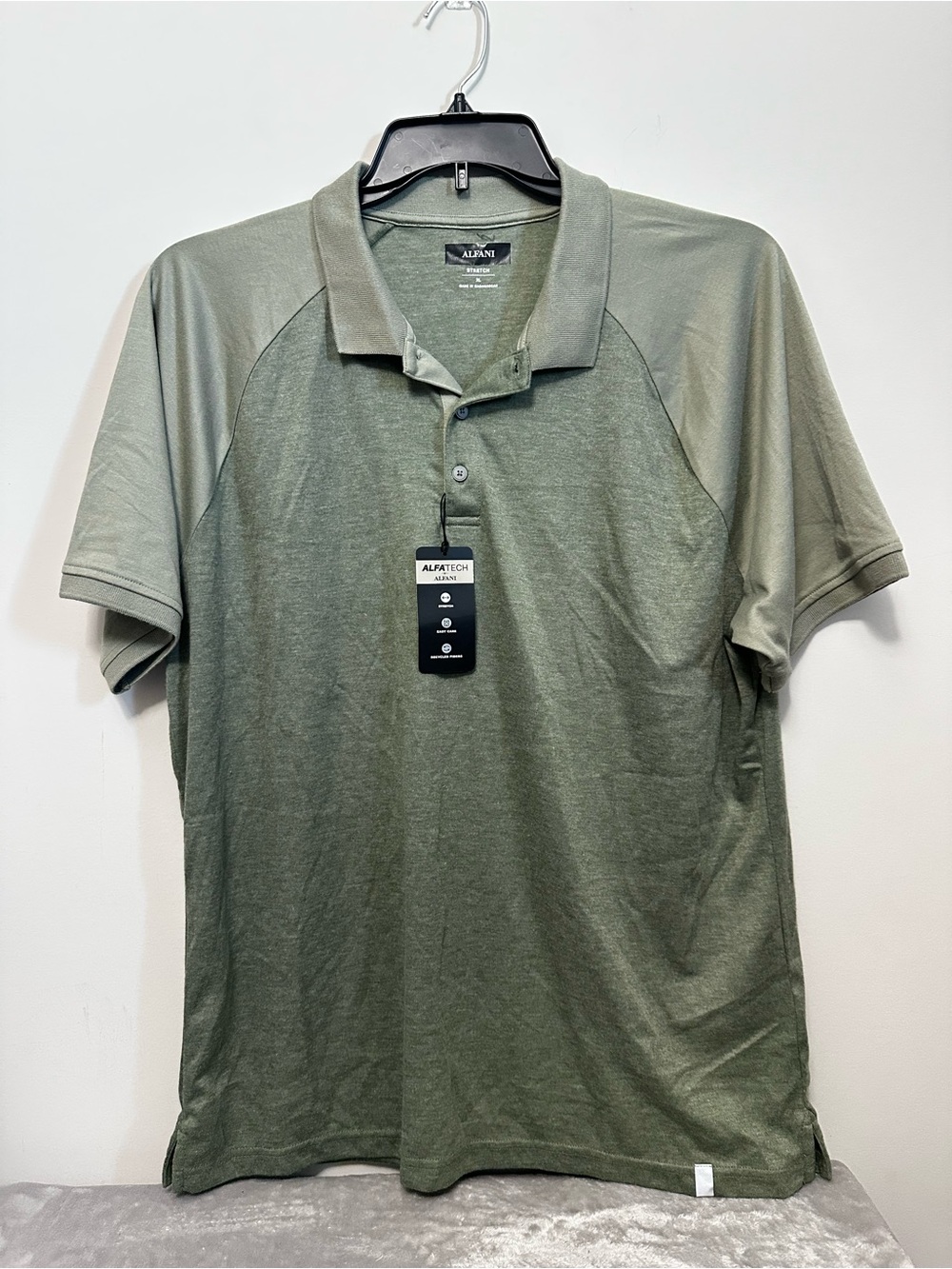 Alfani AlfaTech Men's Stretch Raglan Polo Shirt Olivine Olive Green NWT - XL